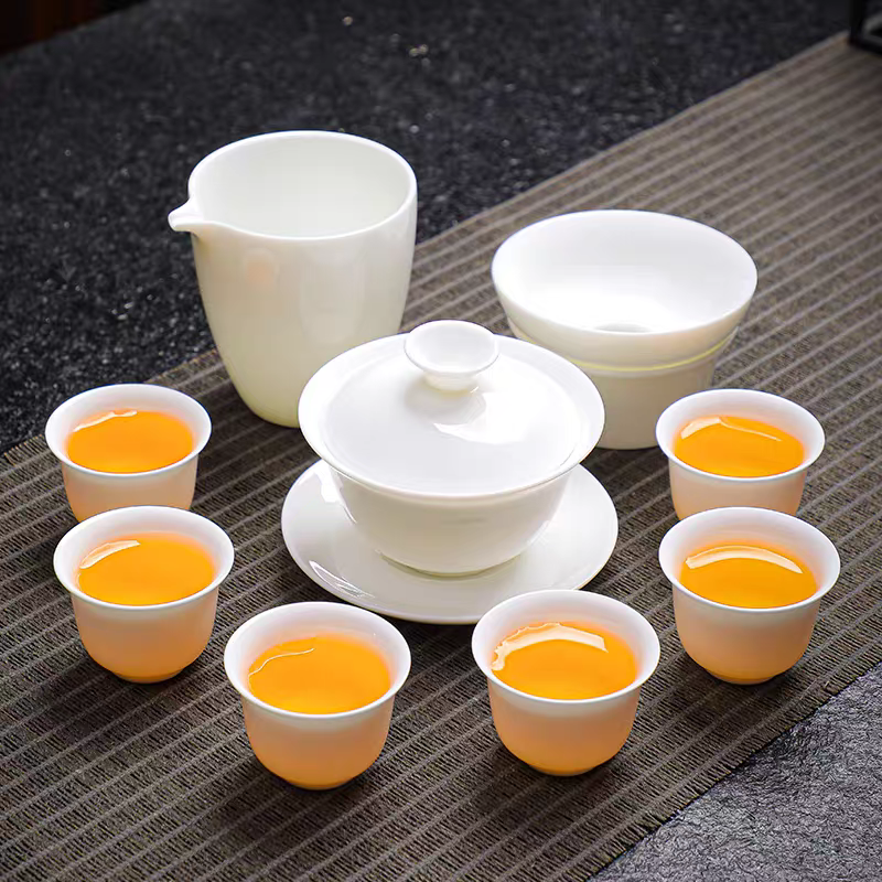 Jingdezhen Dehua Jade Porcelain Gongfu Tea Set – Handmade White Ceramic Gaiwan Teapot Set with Fairness Cup & Tea Cups, Free Worldwide Shipping