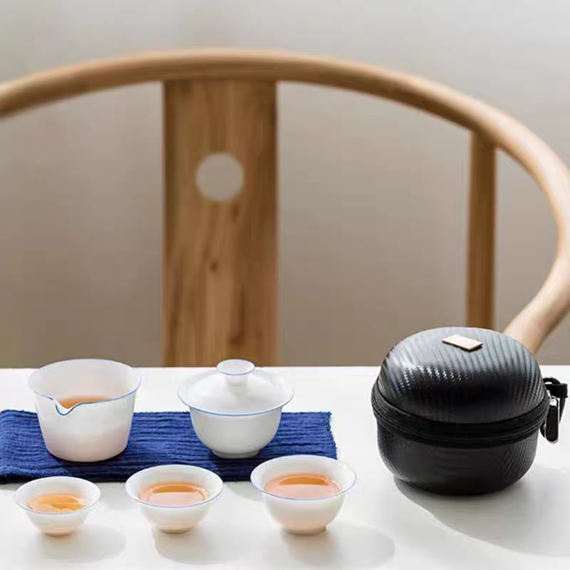 Jingdezhen Travel Tea Set with Carrying Bag – Sweet White Porcelain Gongfu Tea Set, Portable Kung Fu Tea Kit, Custom Logo Engraving Available